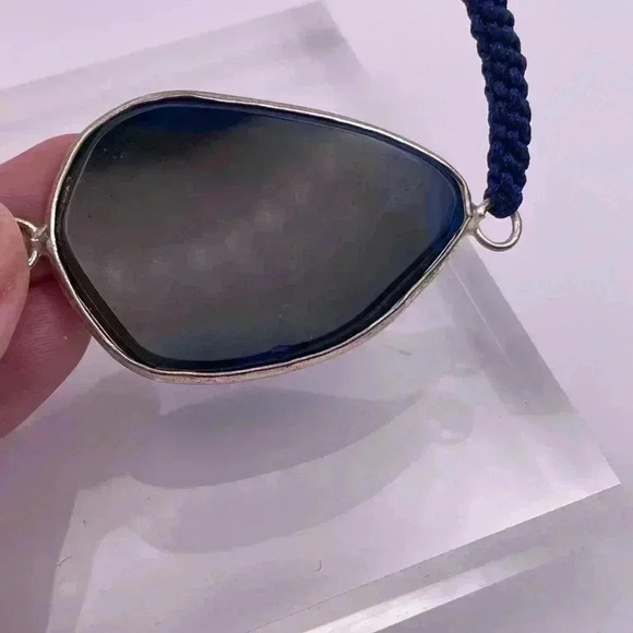 Druzy Natural Blue Agate Macrame Braided Adjustable Bracelet - Picture 2 of 5